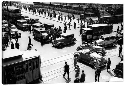 1930s Busy Intersection Fifth Avenue And 42nd Street With Traffic Jam & Many Pedestrians New York City USA Canvas Art Print - Vintage Images