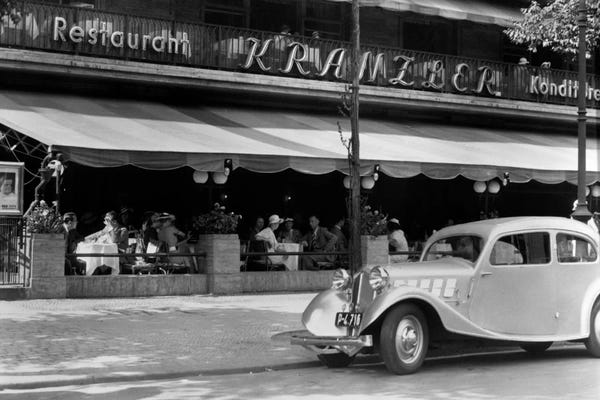 Cafes: 1930s Cafe Kranzler Kurfurstendamm Strasse Street Berlin Germany by Vintage Images