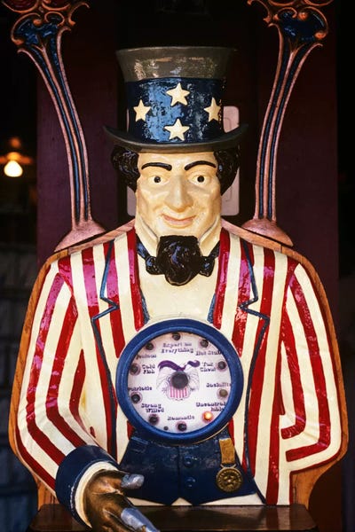 Uncle Sam: 1890s-1900s-1910s Folk Art Uncle Sam Amusement Arcade Personality Game Machine by Vintage Images