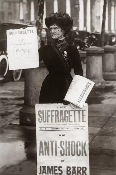 1900s British Suffragette Woman Distributing Literature Newsletter Flyer City Street by Vintage Images gallery poster
