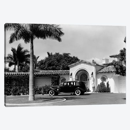1930s Car In Circular Driveway Of Tropical Stucco Spanish Style Home In Sunset Islands Miami Beach Florida USA Canvas Print #VTG90} by Vintage Images Art Print