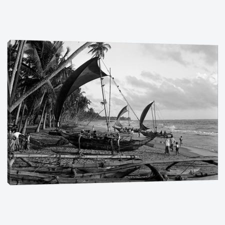 1930s Catamarans On Tropical Beach Indian Ocean Sri Lanka Canvas Print #VTG91} by Vintage Images Art Print