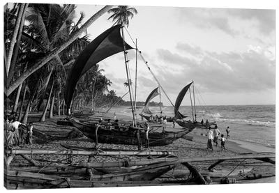 1930s Catamarans On Tropical Beach Indian Ocean Sri Lanka Canvas Art Print - Sri Lanka