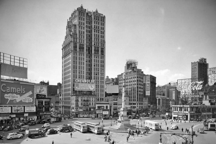 1930s Columbus Circle With Coca Cola Sign And Trolley Cars New York City USA