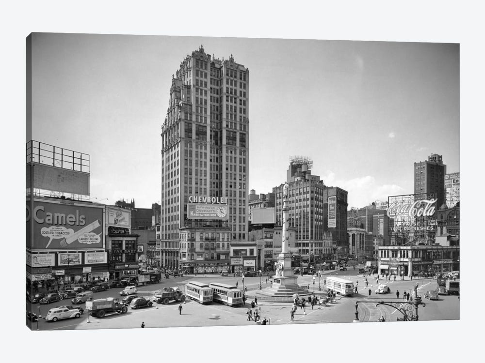 1930s Columbus Circle With Coca Cola Sign And Trolley Cars New York City USA by Vintage Images 1-piece Canvas Wall Art