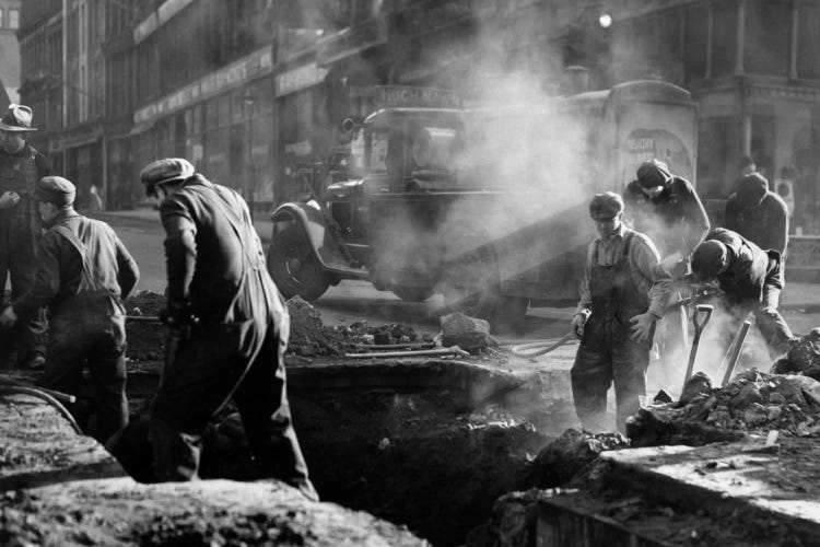 1930s Construction Street Workers Digging Ditch Boston Ma USA by Vintage Images wall art