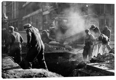 1930s Construction Street Workers Digging Ditch Boston Ma USA Canvas Art Print - Boston Art