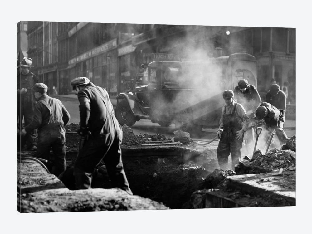 1930s Construction Street Workers Digging Ditch Boston Ma USA by Vintage Images 1-piece Art Print