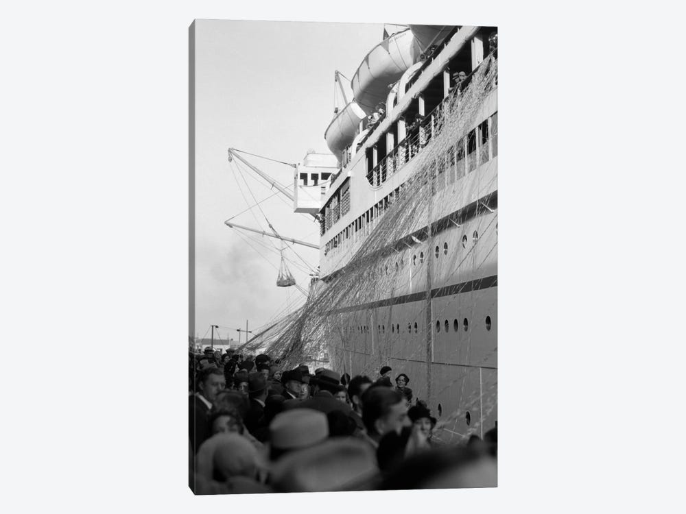 1930s Crowd Of People On Pier Wishing Bon Voyage To Sailing Traveling Passengers On Ocean Liner Cruise Ship by Vintage Images 1-piece Canvas Artwork