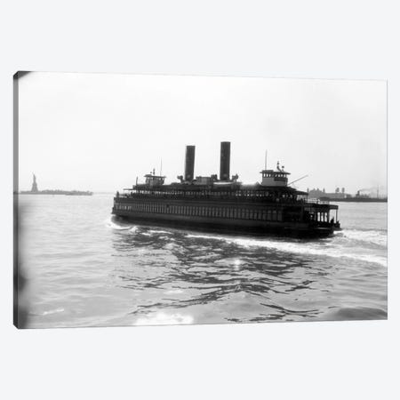 1930s Ferry Boat With Two Smoke Stacks Viewed From The Stern Statue Of Liberty On Horizon New York City Harbor USA Canvas Print #VTG98} by Vintage Images Canvas Art Print