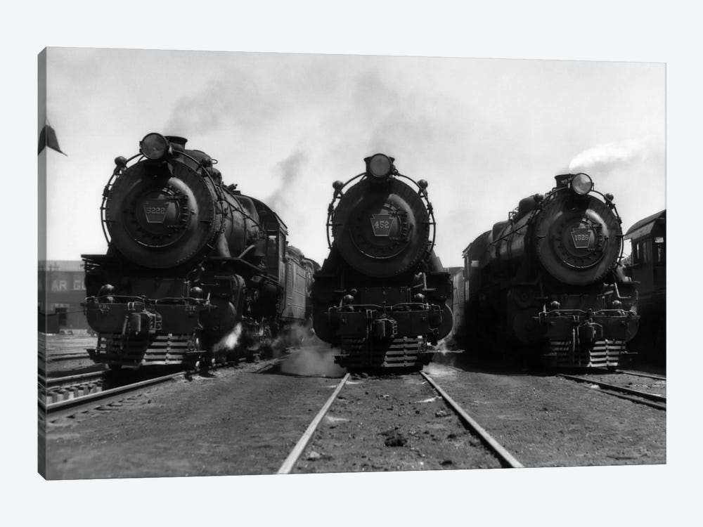1930s Head-On Shot Of Three Steam Engi - Canvas Print | Vintage Images
