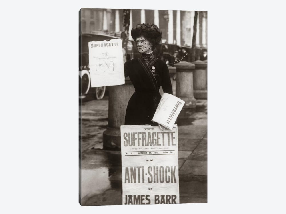 1900s British Suffragette Woman Distributing Literature Newsletter Flyer City Street by Vintage Images 1-piece Art Print