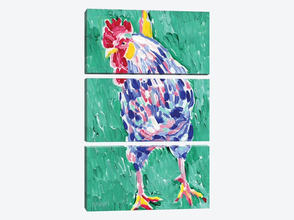Rooster In The Grass by Vitali Komarov 3-piece Canvas Art Print
