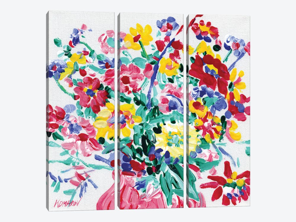Vase With Flowers Still Life by Vitali Komarov 3-piece Canvas Wall Art