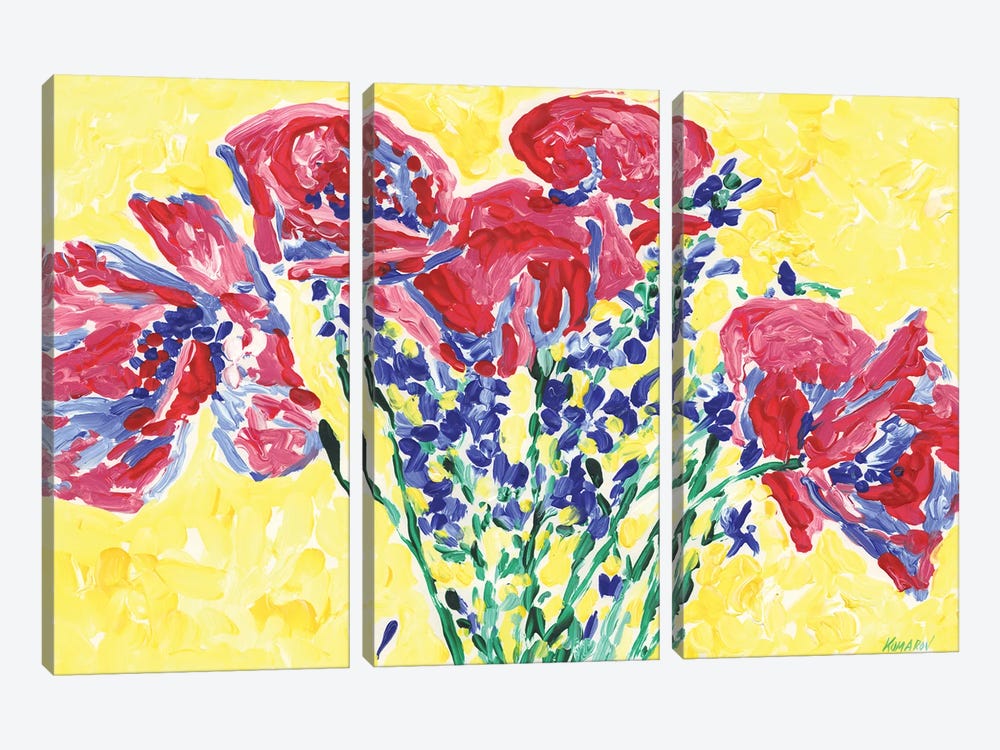 Bouquet Of Poppies by Vitali Komarov 3-piece Canvas Art