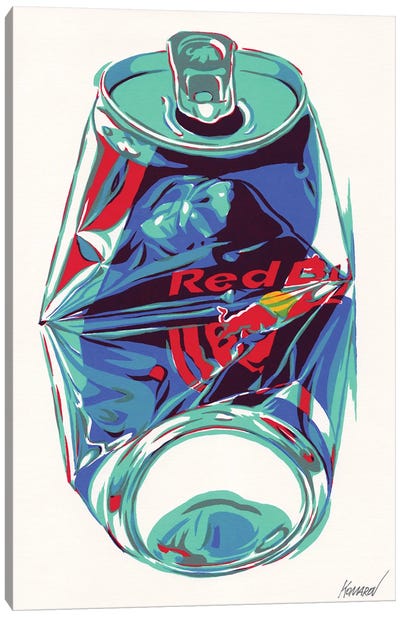 Crashed Red Bull Can Canvas Art Print - Bar Art