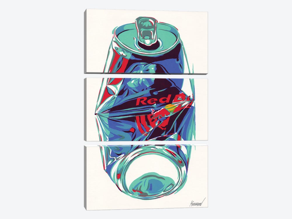 Crashed Red Bull Can by Vitali Komarov 3-piece Canvas Art Print