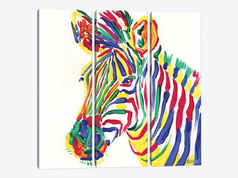 Rainbow Zebra by Vitali Komarov 3-piece Canvas Wall Art