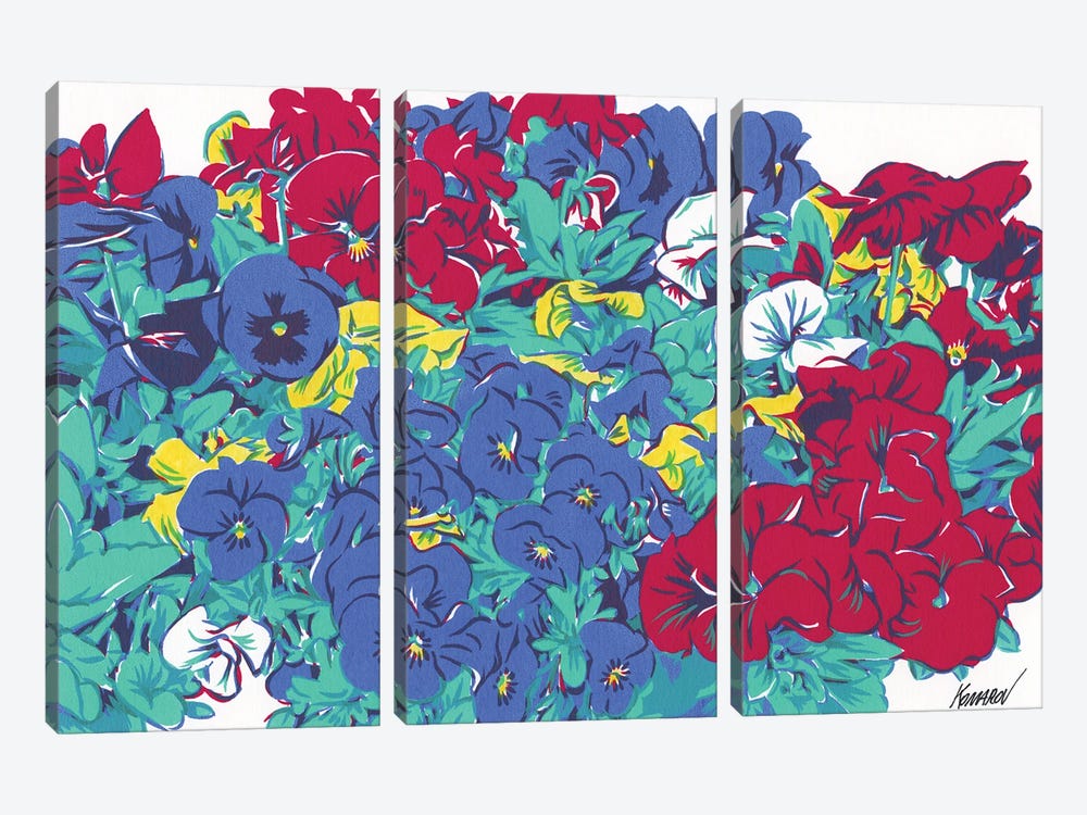 Pansies Flowers by Vitali Komarov 3-piece Canvas Art Print