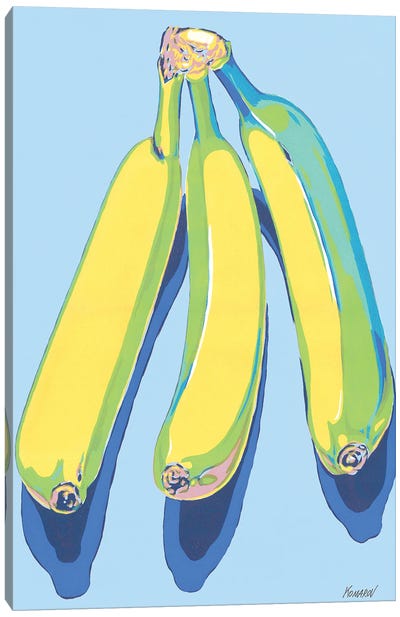 Bananas On Blue Background Canvas Art Print - Pop Art for Kitchen