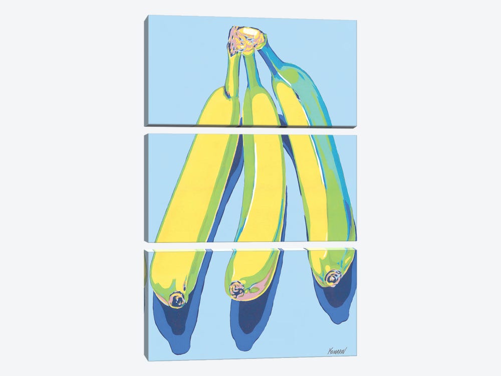 Bananas On Blue Background by Vitali Komarov 3-piece Art Print