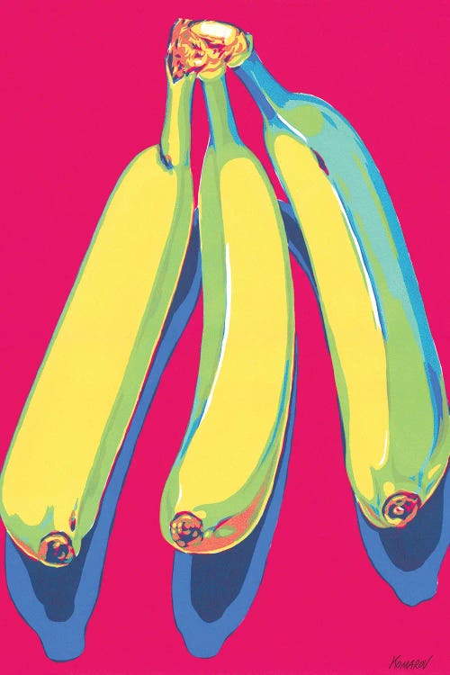 Bananas On Red Background