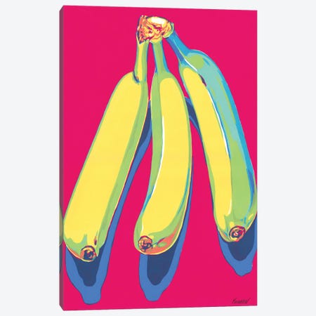 Bananas On Red Background Canvas Print #VTK235} by Vitali Komarov Canvas Art