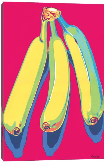 Bananas On Red Background Canvas Art Print - Banana Art