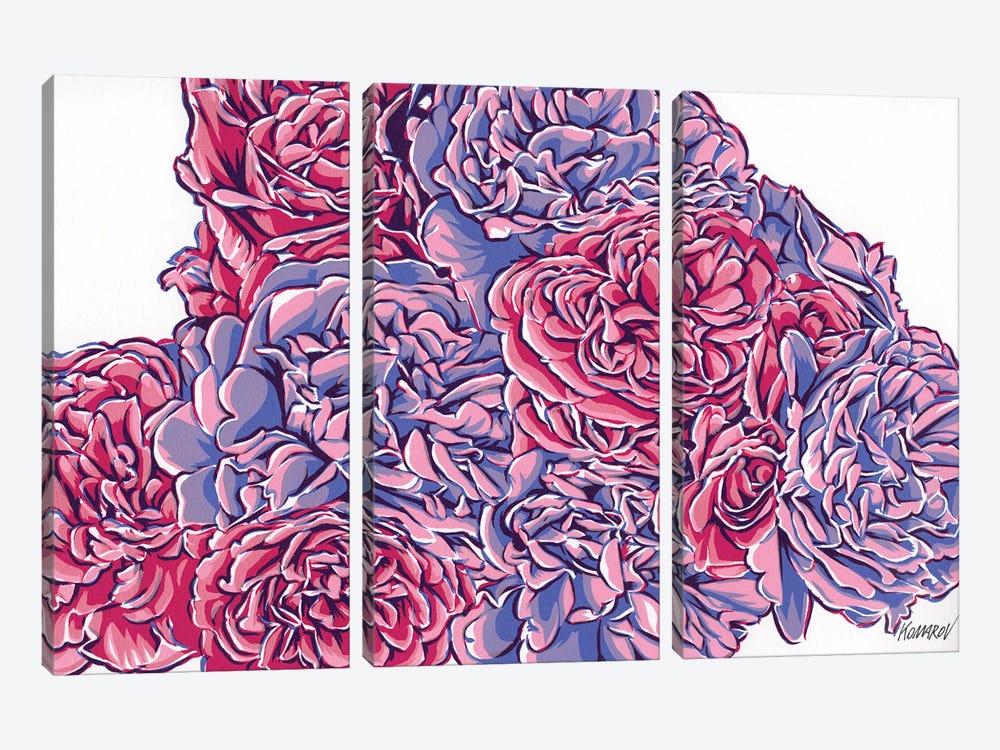 Pink Roses by Vitali Komarov 3-piece Canvas Art Print