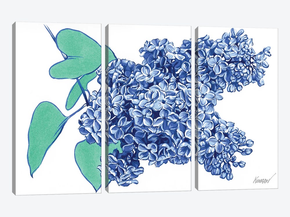 Blue Lilac Flower by Vitali Komarov 3-piece Canvas Wall Art