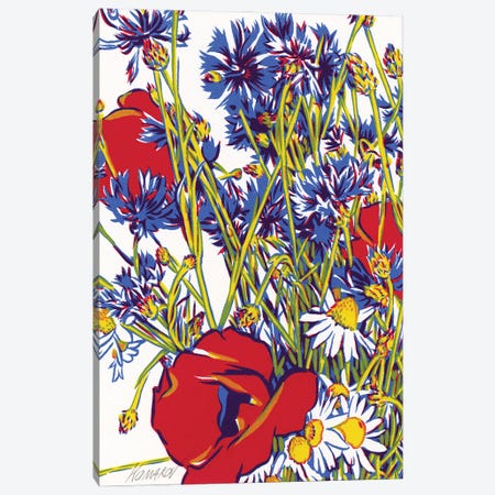Poppy Daisy Cornflower Bouquet Canvas Print #VTK272} by Vitali Komarov Art Print