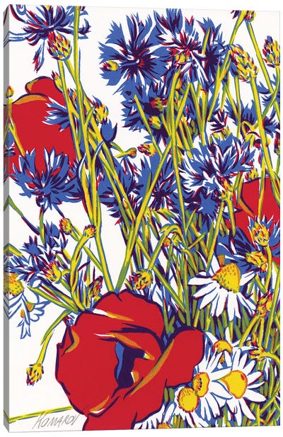 Poppy Daisy Cornflower Bouquet Canvas Art Print - Daisy Art