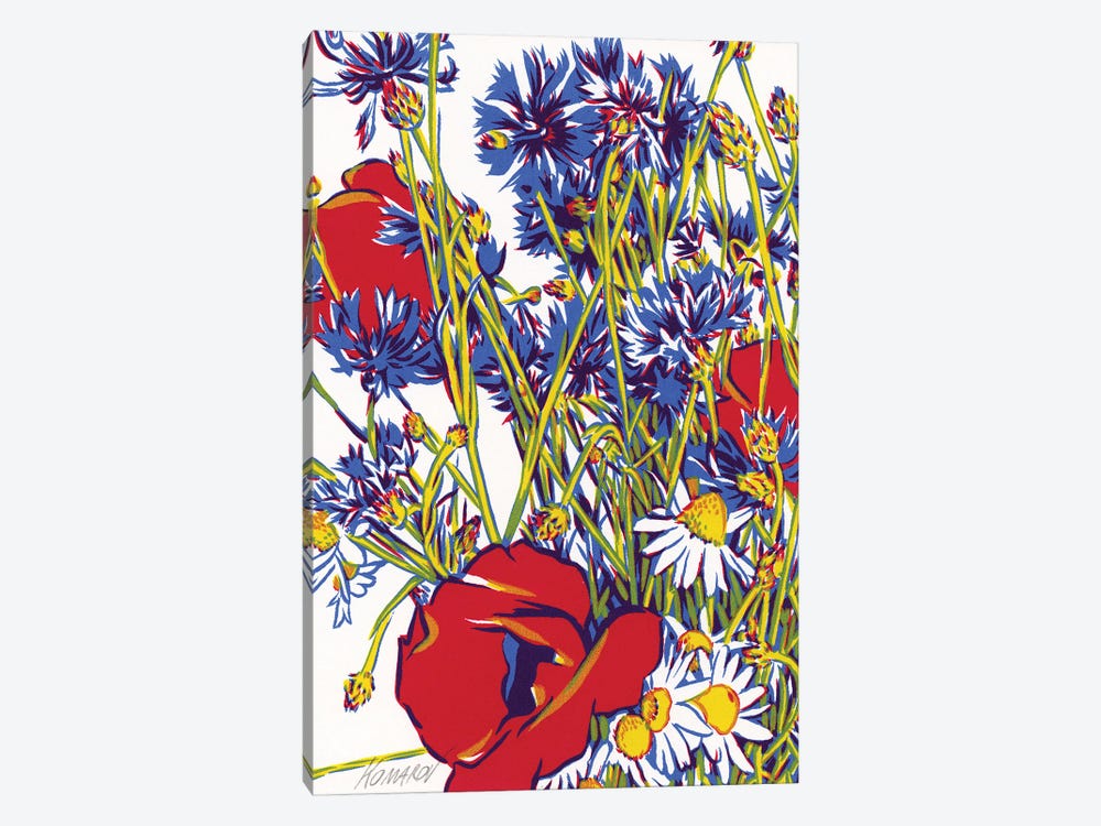 Poppy Daisy Cornflower Bouquet by Vitali Komarov 1-piece Canvas Print
