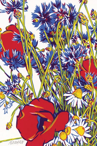 Daisies: Poppy Daisy Cornflower Bouquet by Vitali Komarov
