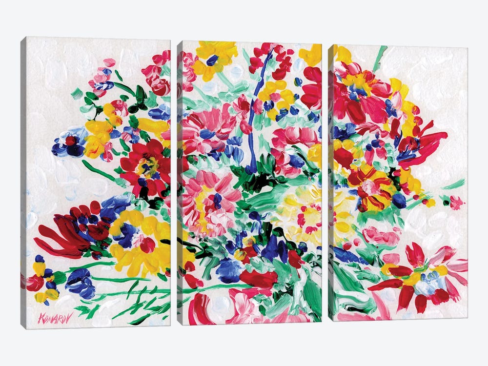 Vase With Flower Bouquet by Vitali Komarov 3-piece Canvas Print