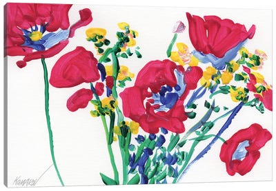 Red Poppies In A Vase Canvas Art Print - Vitali Komarov