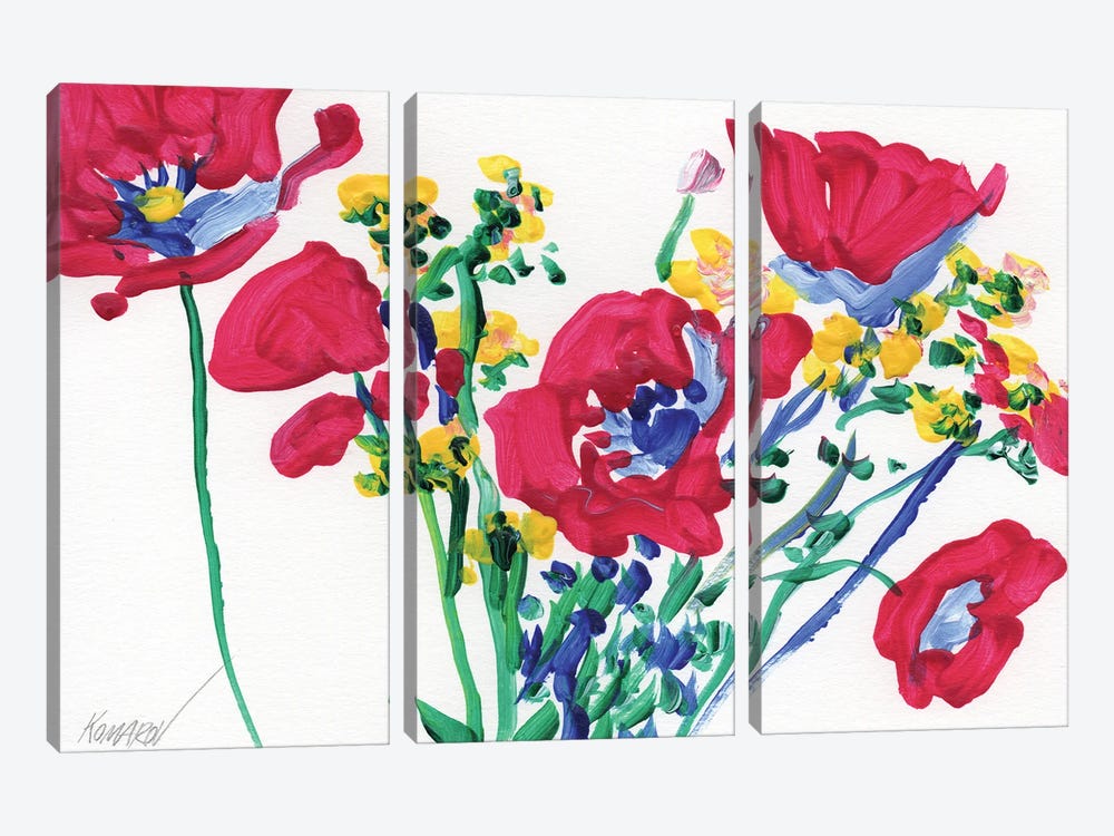 Red Poppies In A Vase by Vitali Komarov 3-piece Canvas Wall Art