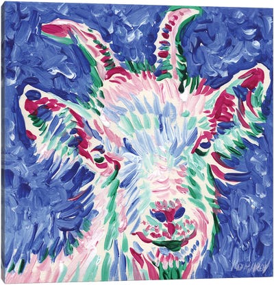 Goat On Blue Canvas Art Print - Vitali Komarov