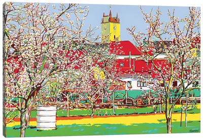 Village With Blossoming Gardens Canvas Art Print - Vitali Komarov