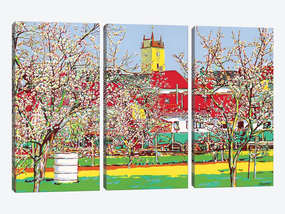 Village With Blossoming Gardens by Vitali Komarov 3-piece Canvas Wall Art