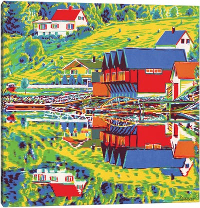 Norwegian Landscape With Fishing Cottages Canvas Art Print - Vitali Komarov