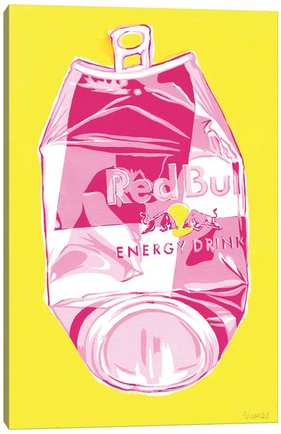 Crushed Red Bull Can Canvas Art Print - Similar to Roy Lichtenstein