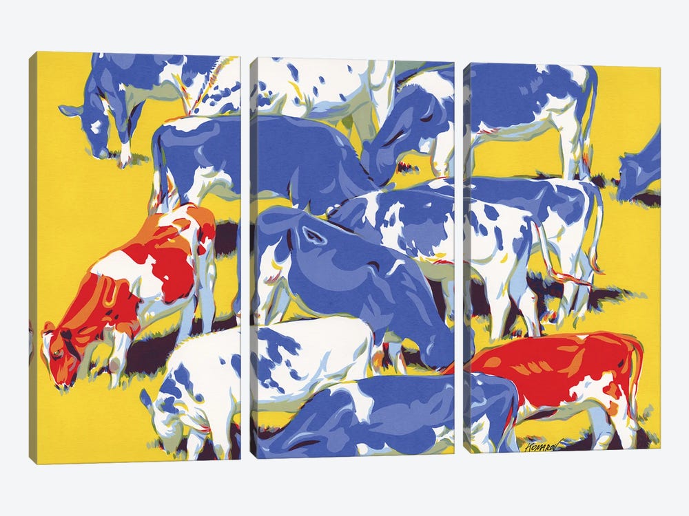 A Herd Of Cows by Vitali Komarov 3-piece Canvas Wall Art