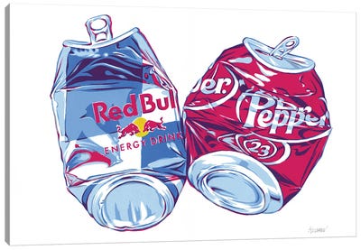 Red Bull And Dr Pepper Cans Canvas Art Print - Soft Drink Art