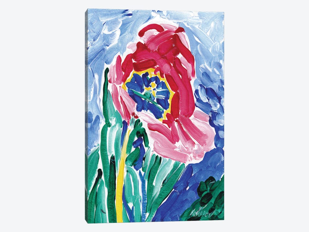 Tulip On Blue by Vitali Komarov 1-piece Canvas Art Print