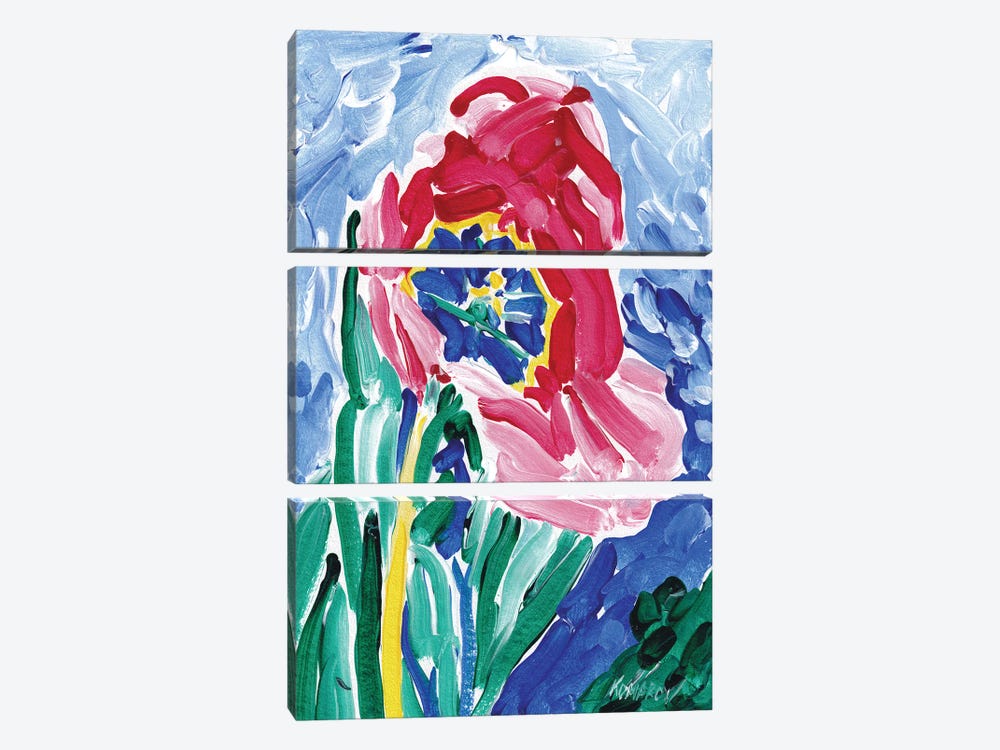Tulip On Blue by Vitali Komarov 3-piece Canvas Art Print
