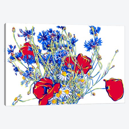 Poppy Cornflower Daisy Bouquet Canvas Print #VTK556} by Vitali Komarov Canvas Print
