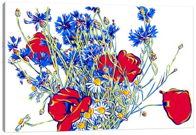 Poppy Cornflower Daisy Bouquet Canvas Art Print - Poppy Art