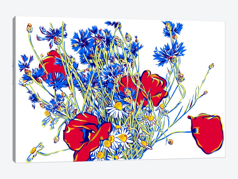 Poppy Cornflower Daisy Bouquet by Vitali Komarov 1-piece Canvas Art