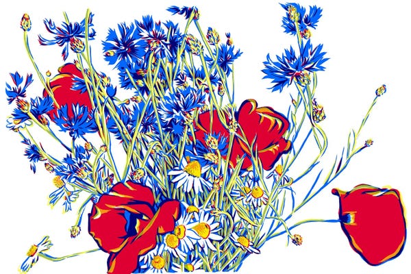 Cornflowers: Poppy Cornflower Daisy Bouquet by Vitali Komarov
